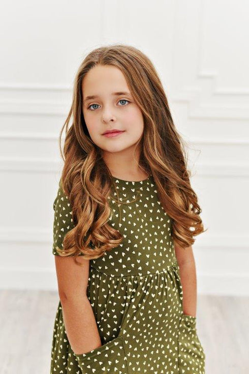 Olive Green Heart Twirl Dress